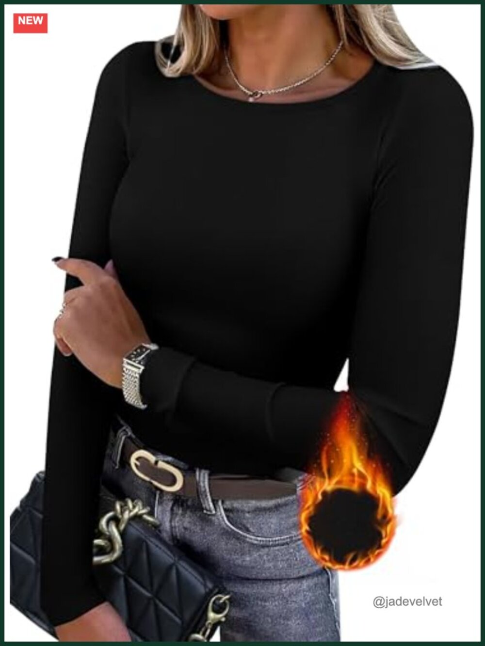 Womens Long Sleeve Thermal Shirt Crew Neck Slim Fit Fleece Lined Casual T-Shirt